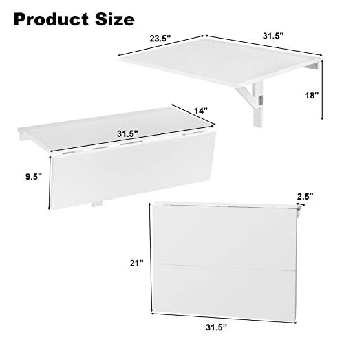 Tangkula 31.5" X 23.5" Wall Mounted Table, Folding Wall Mounted Murphy Desk Drop-Leaf Table, Space Saving Fold Down Floating Desk For Study, Bedroom, Bathroom Or Laundry Room, White #TOP5