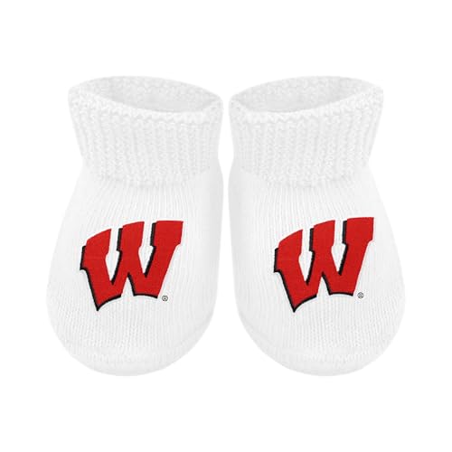 Baby Bootie Sock - Wisconsin Badgers - White - Newborn - 6 Mos