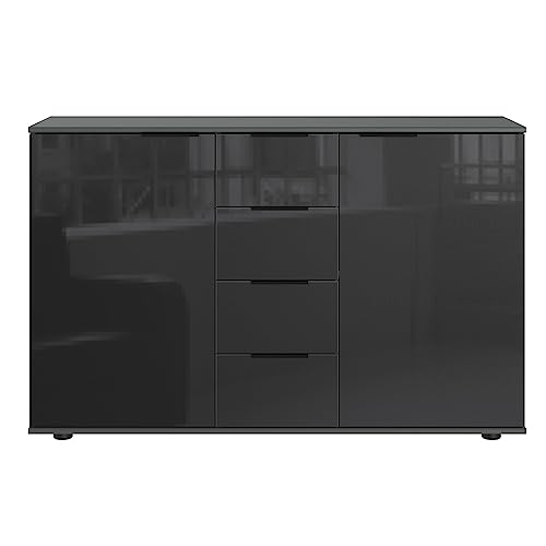 Lomadox Schlafzimmer Set mit Schwebetürenschrank inkl. Passepartoutrahmen, Kommode, Doppelbett 160x200cm in Graphit mit schwarz, Schlafzimmermöbel, Schlafzimmerschrank – Bild 8