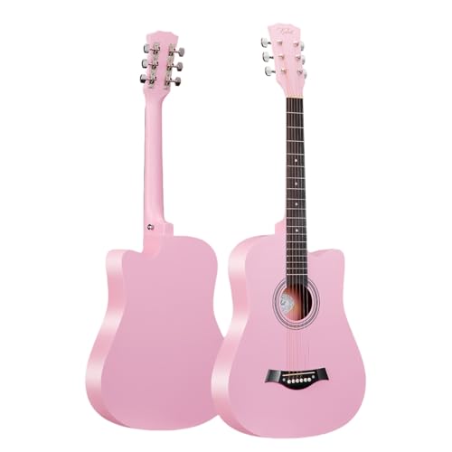 Qobvoeh アコースティックギター 38インチ 初心者 女性 用 ギター セット 軽量 コンパクト 薄型C型ネック 低弦高 設計 ?素??加固 ?保?装 ピンク色 (ピンク)