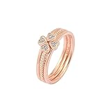 Vangelady Four Leaf Clover Rings Vintage Crystal Flower 2 in 1 Heart Statement Rings Band Jewelry for Women Girls (Rose Gold)