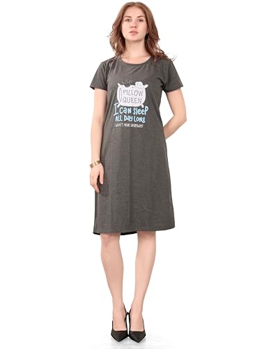 Image of Printed Knee Length Pocket Night Dresses for Women | Cat Lovers | Premium Soft Cotton Nighty | Sky Blue