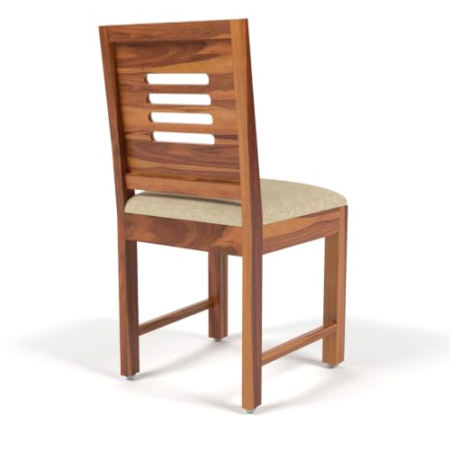 Image of Solid Sheesham Wood Dining Chair Set of 4 for Living Room & Dining Room | Wooden Chairs with Upholstered Cushion Seat