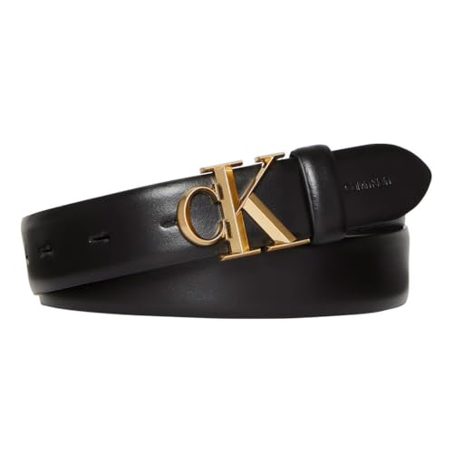 Calvin Klein Cinturón Mujer Buckle 3,0 cm con hebilla con monograma, Negro (Black/Antique Light Gold), 80 cm