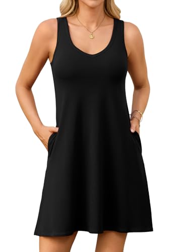 V FOR CITY Built in Bra Dress with Pockets for Women 2025 Summer Dresses Casual Cotton V Neck Sundress