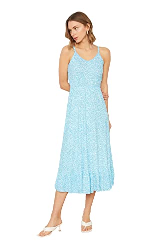 Trendyol Damen Skater Regular Fit Midi-Skaterkleid, Normale Passform, Strickkleid, blau, Small
