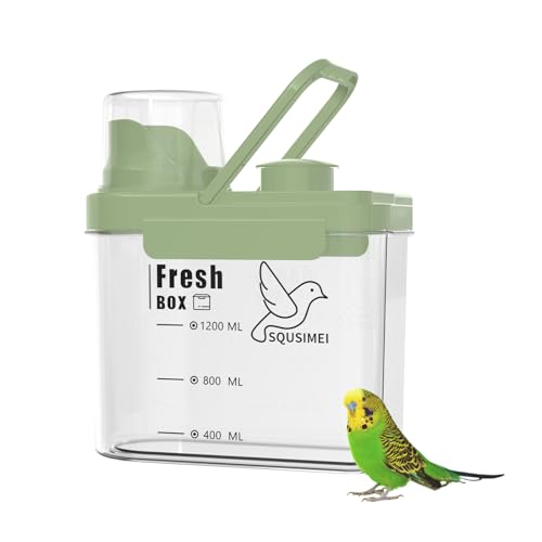 SQUSIMEI 1.7 Qt/1.6 L Bird Seed Storage Container with Lids Airtight Measuring Cup, Bird Seed Dispenser Pet Food Container Are Used to Store Bird Food, Chicken Feed BPA Free (1.6L, Green)