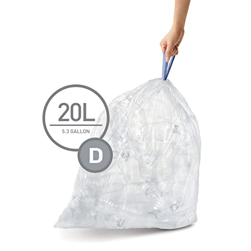 Image of simplehuman Code D Custom Fit Drawstring Trash Bags in Dispenser Packs, 60 Count, 20 Liter / 5.3 Gallon, Clear (Pack of 4)