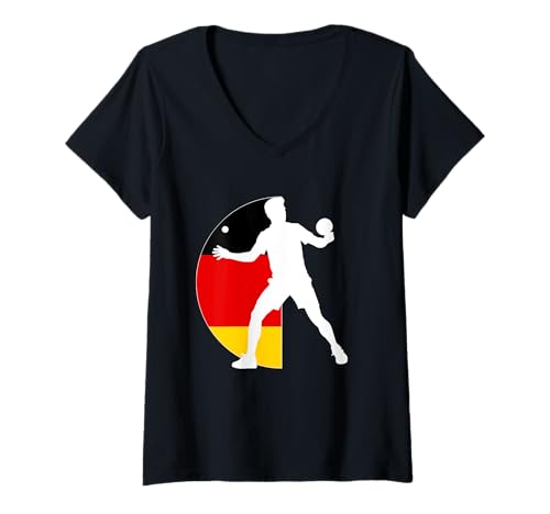 Damen Tischtennisspieler Deutschland Flagge Tischtennis T-Shirt mit V-Ausschnitt