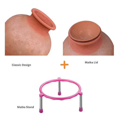 Hari Craft Village Handmade Clay Water Pot (12 Litre) | Mitti ka Matka with Stand | Pani ka Ghada | Matka with Lid