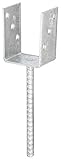 Alberts 214241 Anclaje para postes en forma de U | Con varilla para hormigonar de acero acanalado | Galvanizado en caliente | Anchura de apertura 75 mm | Longitud del anclaje de hormigón 200 mm