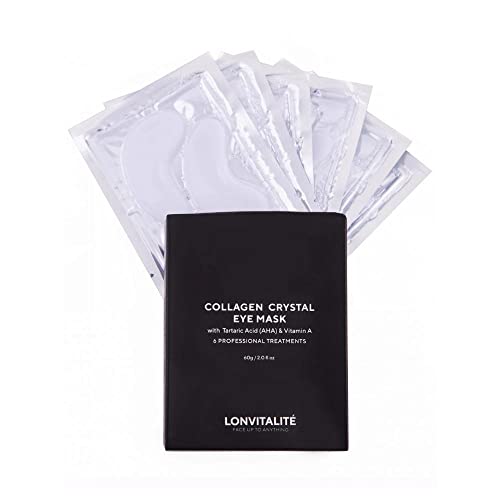 Lonvitalite C8 Crystal & Collagen Eye Masks (Pack of 6) - Anti Ageing Brightening Under Eye Gel Mask with AHA, Vitamins A, C & E - Helps with Dark Circles, Fine Lines & Puffy Eyes