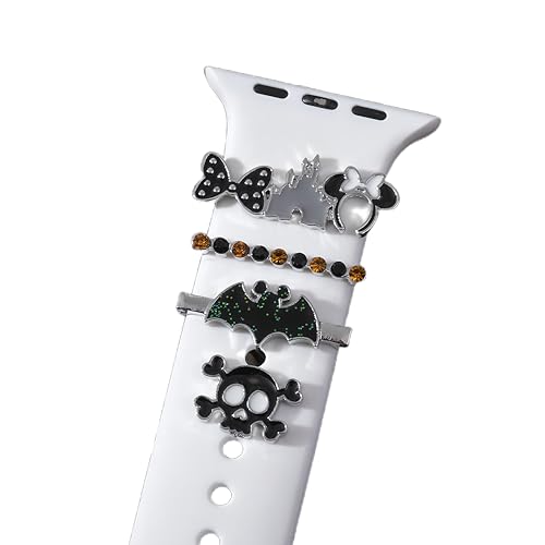 装飾リングループウォッチバンドチャーム シリコンApple Watchバンド38 40 41 42 44 45 46 49mmに対応 キュートなHallowmas スカルダイヤモンドリストバンドアクセサリー iWatchシリーズUltra 10 9 8 7