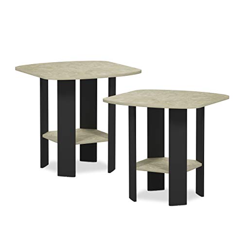 Image of FURINNO Simple Design 2-Pack End Side Table, Cream Faux Marble /Black