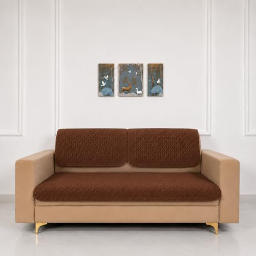 Image of Homerz Premium Petal Charm Sofa Cover | Embossed Floral Pattern | Soft Touch, Anti-Dust & Easy Wash Fabric Cloth, Washable and Durable (Rust, 2 Seater, Seat Cover with Backrest)
