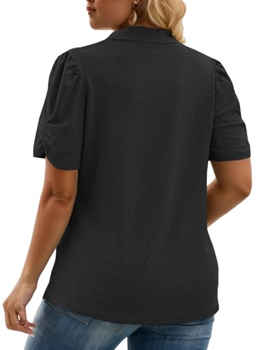 VISLILY Womens-Plus-Size-Summer-Tops Polo V Neck T Shirts Puff Short Sleeve Lapel Collared Work Blouses Eyelet Tunics XL-5XL3