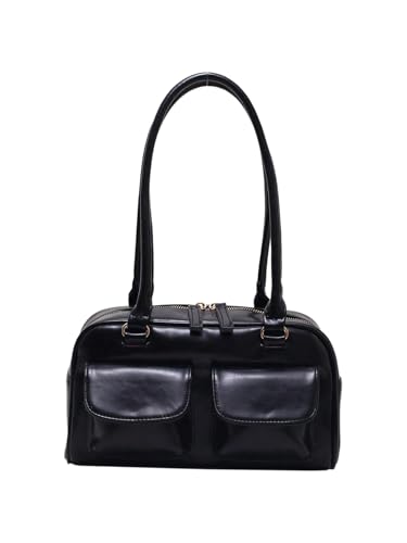 SweatyRocks Women's Zipper Double Handle Large Capacity Shoulder Handbag PU Leather Underarm Purses