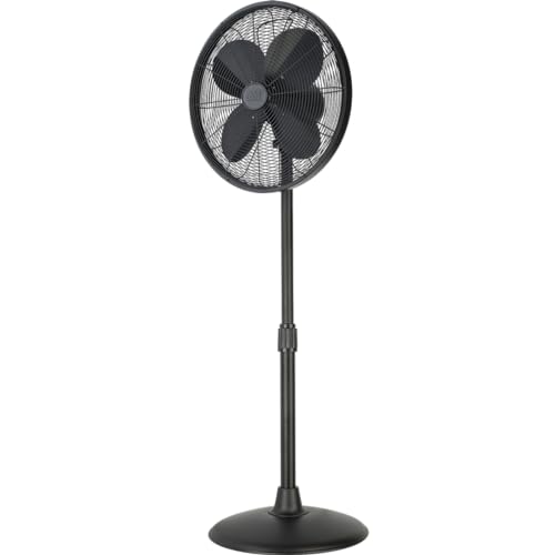 Good Housekeeping (92654-MB) All-Metal 16" Living Dining Conference Room Pedestal Stand Fan with Wide Oscillation, 3-Speed Settings & Weighted Base (Matte Black)