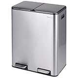 MAGMALIFE Bote de Basura Doble 60 L (30L+30L) con Pedal y Sellado de Tapa Suave, Acero Inoxidable Satinado Antihuellas,...