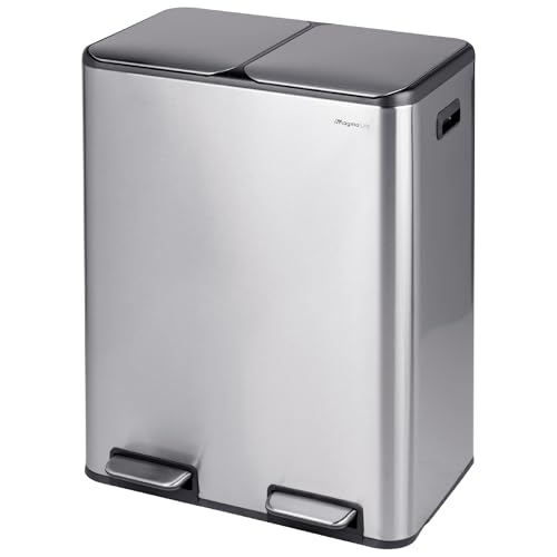La Mejor Lista de Bote de basura moderno , tabla con los diez mejores. 45 MAGMALIFE Bote de Basura Doble 60 L (30L+30L) con Pedal y Sellado de Tapa Suave, Acero Inoxidable Satinado Antihuellas, Diseño Moderno, Separador de Residuos para Cocina, Hogar u...