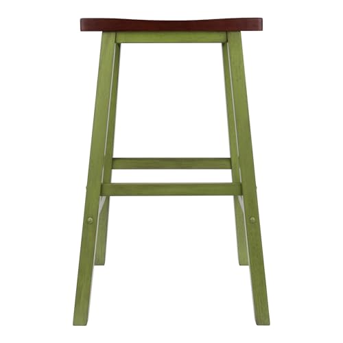 Image of Winsome Satori Saddle Seat 29in Bar Stool, Rustic Green and Walnut