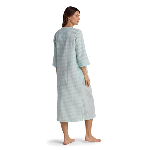 Image of Miss Elaine Long Seersucker Women's Robe, Pockets and Zipper with Front Embroidered Trim, Sleepwear & Loungewear