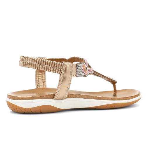 Image of UBFEN Womens Flat Sandals with Arch Support - T-Strap Thong Sandals with Elastic Back Strap, Comfortable for Walking, Bling, Rhinestone, Dressy