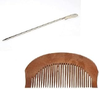 Generic Wooden Sikh Comb With Baaj Sikh Salai (Stainless Steel) (Pack of 1 Comb, 1 Salai) Beard Comb and Baaj Sikh Boys Essentials Kangha/Kanghi Aur Baaj for Sikh Gentlemen, Beige