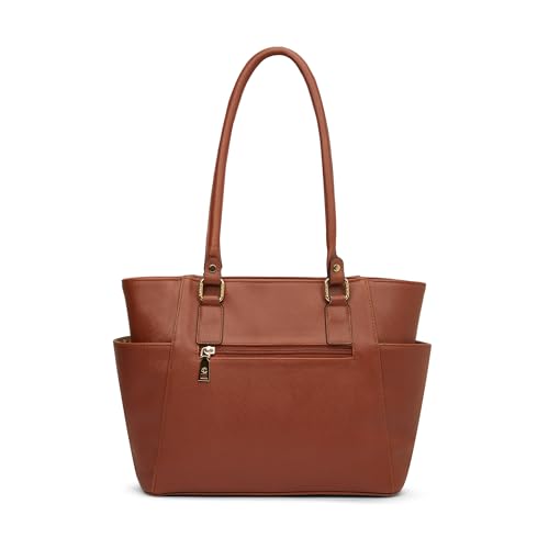 Image of Caprese Lexi Medium Tote Bag for Women | Solid Faux Leather Shoulder Handbag with Zipper Closure | External Eyewear /Sunglass Charm Case | Stylish Bag for Office & Everyday Use