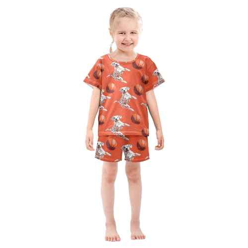 ALAZA Spotted Dog Basketball Pajamas Set Short Sleeve Cotton Sleepwear Summer Pjs 2 Piece 5-14Y3