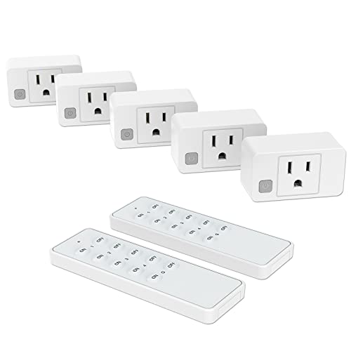 Gmornxen Wireless Remote Control Outlet Switch, Remote Plug Sockets 230Ft Rf Range, Remote Light Switch Kit For Household Appliances, 5 Outlets + 2 Remotes, 1800W, White #TOP24