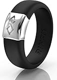 Rinfit Silicone & Metal Wedding Rings for Women. (Silicone-Black & Metal-Silver. #SM04_Size 8)