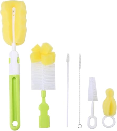 Mumoo Bear 6-Pack Baby Bottle Brush Set - Includes Nipple Cleaner & Long Handle for Narrow Neck Glass Bottles Water Bottle & Straw Cleaner Kitchen Cleaning Essentials (Yellow)