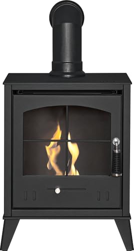 OKO S2 Bio Ethanol Stove in Charcoal Grey with Angled Stove Pipe