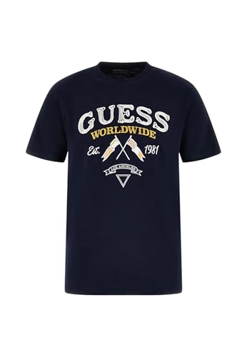 GUESS Herren T-Shirt Kurzarm Baumwolle M6GI06K2917, dunkelblau, Small