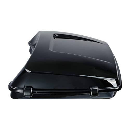 SLMOTO Motorcycle Luggage Razor Tour Trunk with Backrest Pad fits for Harley Touring Models Road King Road Glide Street Glide Electra Glide Ultra-Classic 2014-2023,w/Black Latches Kit Vivid Black - Thumbnail 2