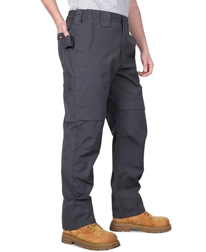 BOCOMAL FR Pants for Men Stretch Knee Pads Opening Flame Resistant Utility Reinfoced Work Carpenter Jeans Relaxed Fit Gray