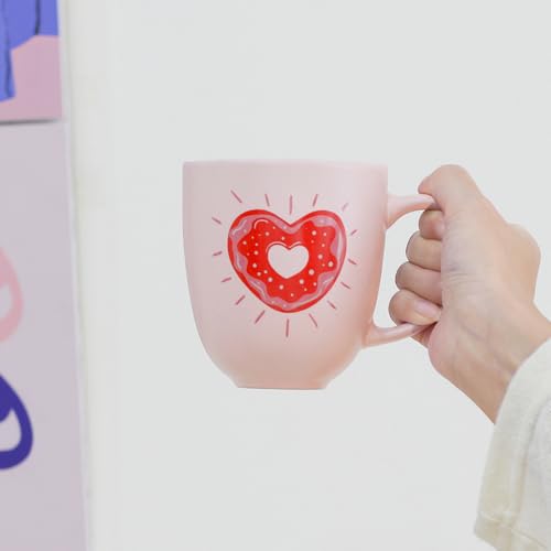 Taza de cerámica rosa de 13 oz con diseño corazón miniatura 6
