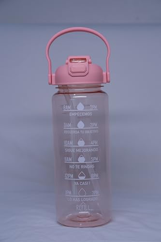 Image of Motivational Water Bottle with Time Markers, 2 Litre Bottle, Double sipper Flip-Top Lid (pink)