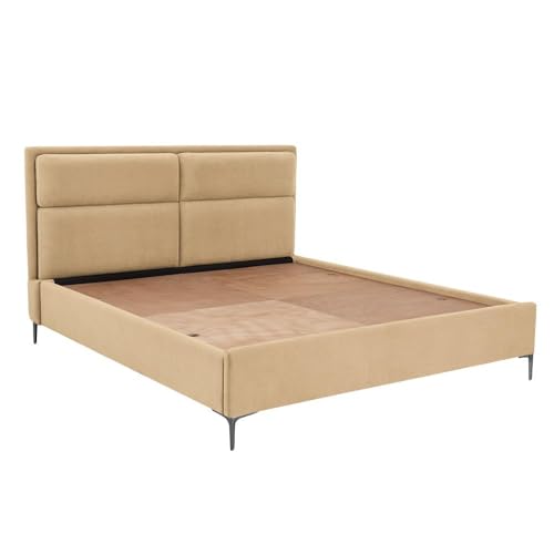 Image of Wakefit Bed | King (78 X 72) Solid Wood Bed, Upholstered, Without Storage, 3 Year Warranty - Zewail - Napoli Beige