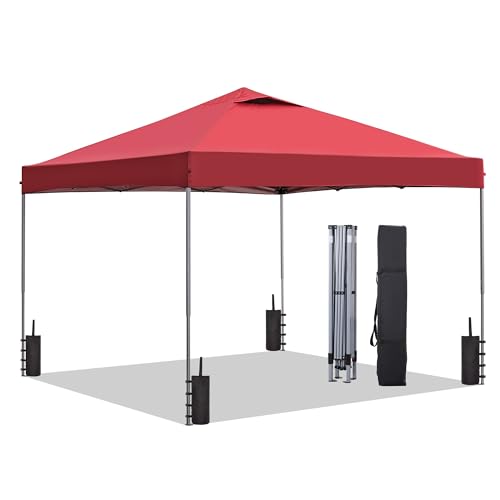 GDY 10x10 Pop Up Canopy Tent Easy Set up Outdoor Silver Coated Beach Gazebos Carpas for Pool Events Parties and Camping Red.
