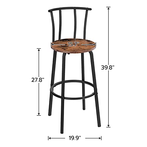 Hoobro Bar Stools, Set Of 2 Bar Chairs, 27.8 Inch High Bar Height Stools With Backrest, Breakfast Bar Chairs, Solid And Stable, Industrial Style, Easy Assembly, Rustic Brown And Black Bf04By01G1 #TOP2