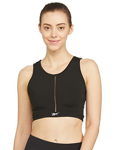 Image of Reebok Women's Polyester Blend Solid Fitted Crop Non-Padded Bra