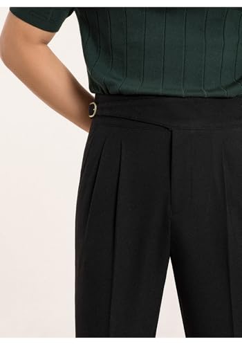 Men's High Waisted Pleated Dress Pants Adjustable Waist Classic Gurkha Retro Trousers Formal Casual Pants4