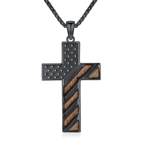 Eagle/Cross/Star American Flag Necklace for Women 925 Sterling Silver Silver/Gold/Black American Flag Pendant 4th of July Jewelry for Wife Sister Girlfriend