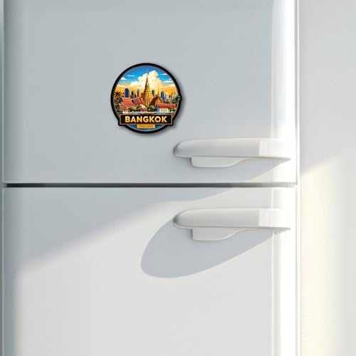 Image of CVANU Bangkok Thailand Country Landmark Theme 2pcs MDF Fridge Magnet - Wooden Travel Souvenir Refrigerator Decorative Collectible Magnet