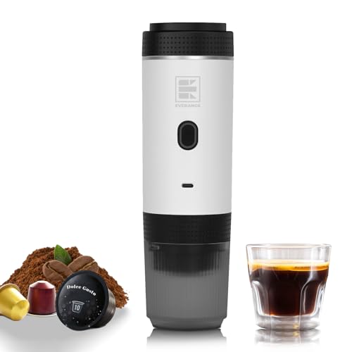 Image of Portable Electric Espresso Machine, Travel Coffee Maker for Camping, Car, RV & Hiking, Self-Heating with Type-C, Compatible with Ground Coffee & NS Capsules, White