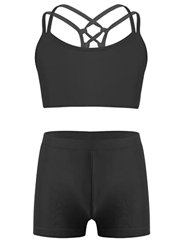 Girls 2 Piece Dance Sports Outfit Printed Crop Top with Booty Shorts Gymnastics Dancewear Swimwear