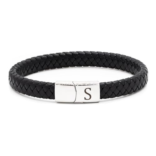 HAYOUWAY Mens Leather Bracelet with Initials Letter A-Z Bracelets for Women, Adjustable Braided Leather Bracelet with Stainless Steel Magnetic Clasp Jewelry Gifts for Men Boys