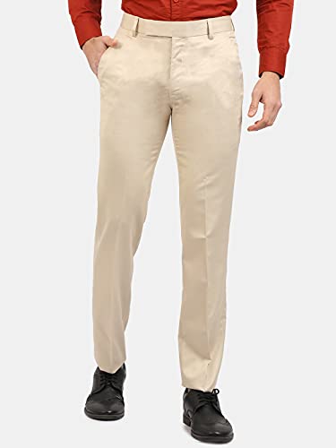 Image of Classic Collection Men's Smart Slim Fit 2-Way Stretchable Formal Trousers Made of Cotton Viscose Blend Fabric with Hidden Expandable Waistband and 3 Slant Pockets Plus 1 Ticket Pocket